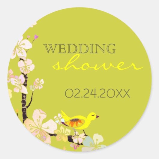 Spring Bird Green Brautparty Runder Aufkleber (Vorderseite)