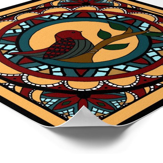 Spring Bird Mandala-Print Poster (Ecke)