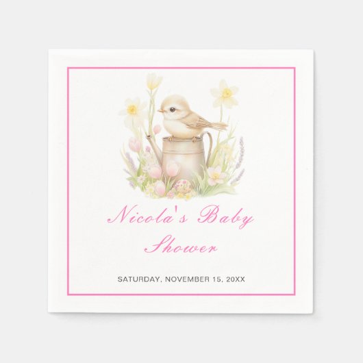 Spring Bird Watering Can Baby Dusche Serviette (Vorderseite)