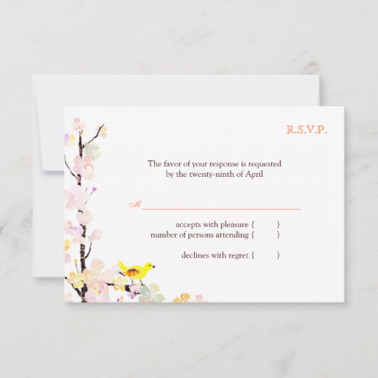 Spring Bird White Floral Wedding RSVP (Vorderseite)