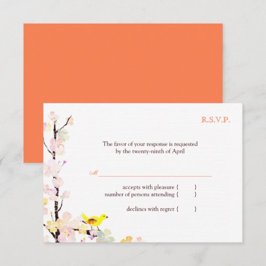 Spring Bird White Floral Wedding RSVP (Vorne/Hinten)
