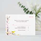 Spring Bird White Floral Wedding RSVP Karte (Stehend Vorderseite)