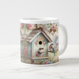 Spring Birdhouse With Pastel Flowers And Bird Jumbo-Tasse