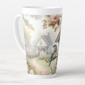 Spring Birdhouse With Pastel Flowers And Bird Milchtasse (Linke Ecke)