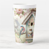 Spring Birdhouse With Pastel Flowers And Bird Milchtasse (Vorderseite)