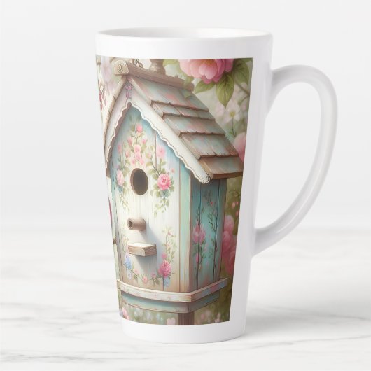 Spring Birdhouse With Pastel Flowers And Bird Milchtasse (Rechts)