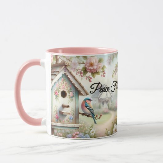 Spring Birdhouse With Pastel Flowers And Bird Tasse (Links)