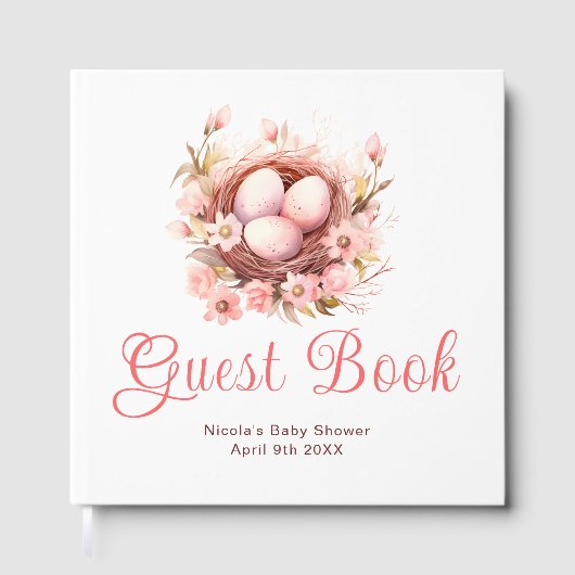 Spring Birds Nest Baby Shower Guest Book Gästebuch (Vorderseite)