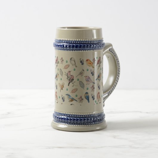 Spring Birds Pattern Bierglas (VorderseiteRechts)