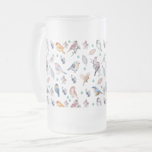 Spring Birds Pattern Mattglas Bierglas (Vorderseite Links)