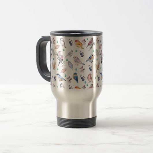 Spring Birds Pattern Reisebecher (Vorderseite Links)