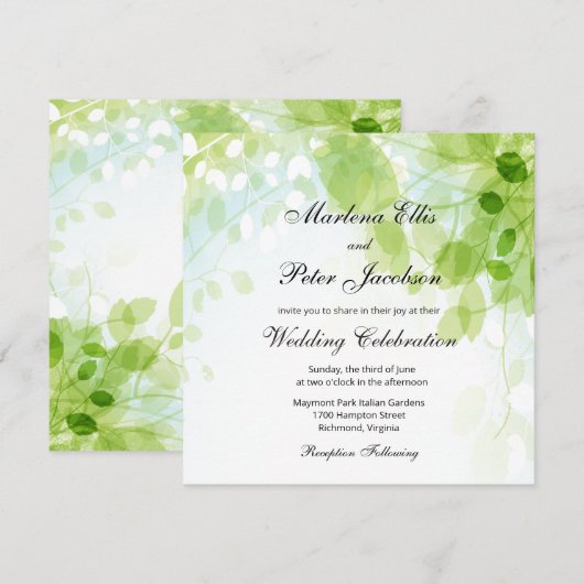 Spring Blätter Watercolor Wedding Einladung (Vorne/Hinten)