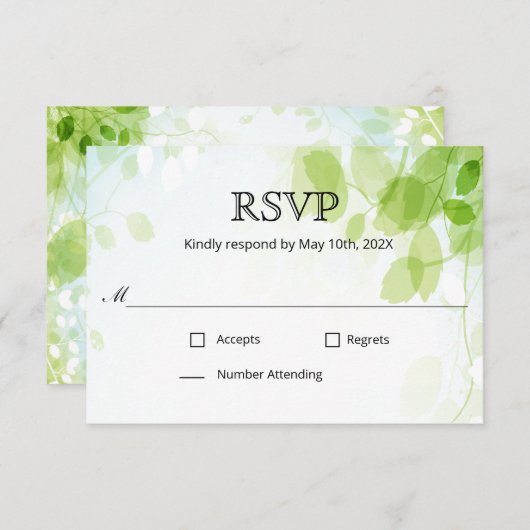 Spring Blätter Watercolor Wedding RSVP (Vorne/Hinten)