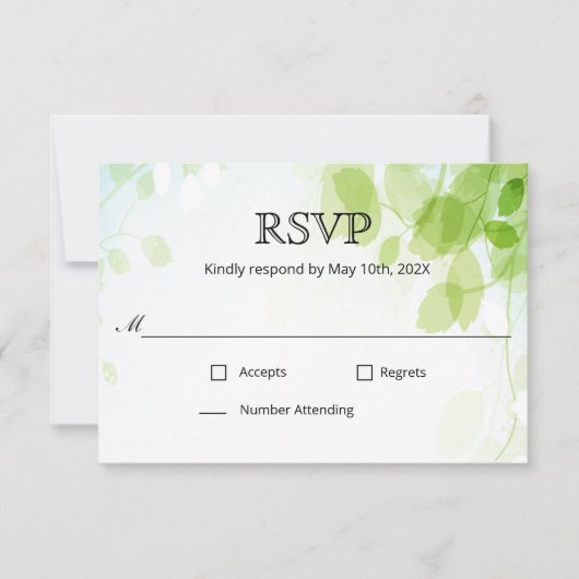 Spring Blätter Watercolor Wedding RSVP Karte (Vorderseite)