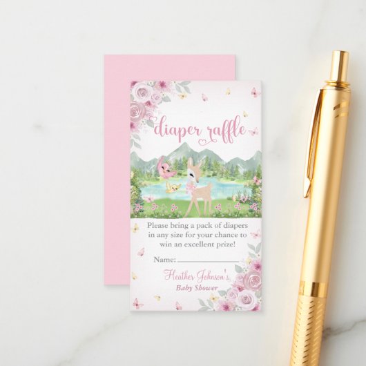 Spring Bloom and Butterflies Deer Baby Shower Begleitkarte (Vorderseite/Rückseite Beispiel)