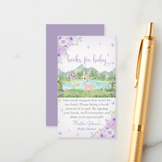 Spring Bloom and Butterflies Deer Baby Shower Begleitkarte (Vorderseite/Rückseite Beispiel)