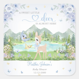 Spring Bloom and Butterflies Deer Baby Shower  Quadratischer Aufkleber