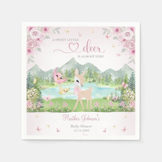 Spring Bloom and Butterflies Deer Baby Shower Serviette (Vorderseite)