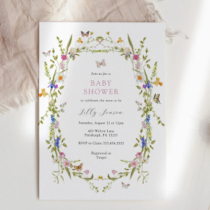 Spring Bloom Butterfliegen und Blume Babydusche Einladung