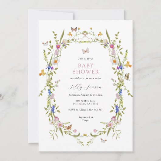 Spring Bloom Butterfliegen und Blume Babydusche Einladung (Vorderseite)