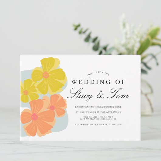 Spring Bloom Cosmos Hand Drawn Wedding Einladung (Stehend Vorderseite)