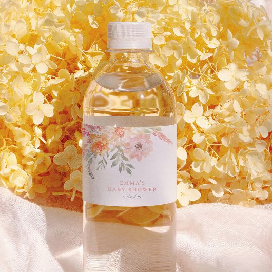 Spring Bloom Floral Pink Girl Baby Shower Wasserflaschenetikett