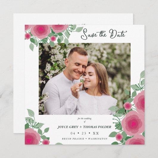 Spring Blooming Pink Shades Wedding Photo Save The Date (Vorne/Hinten)