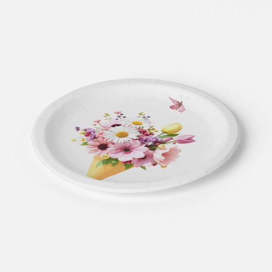 Spring Blossom Bouquet with Butterfly Pappteller (Schrägansicht)