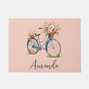Spring Blue Bicycle Blume auf hellrosa Fußmatte