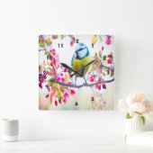 Spring Blue Bird Quadratische Wanduhr (Zuhause)