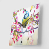 Spring Blue Bird Quadratische Wanduhr (Winkel)