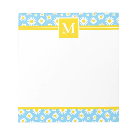 Spring Blue Daisies Monogram Notizblock (Vorderseite)