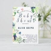 Spring Blue Floral Baby Dusche Einladung (Stehend Vorderseite)