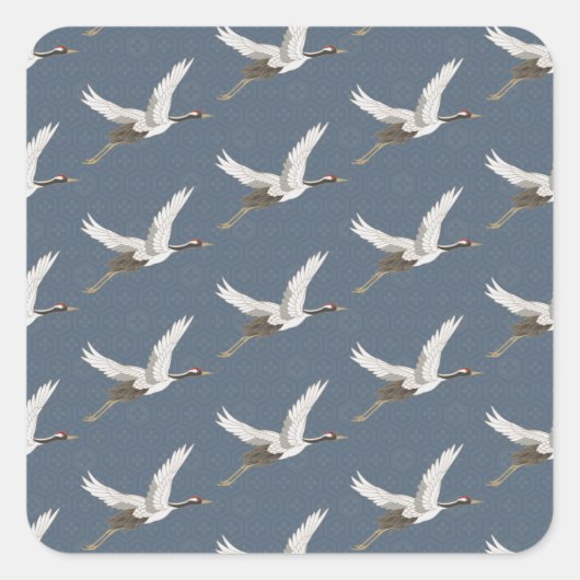 Spring Blue Flying Cranes Quadratischer Aufkleber (Vorderseite)