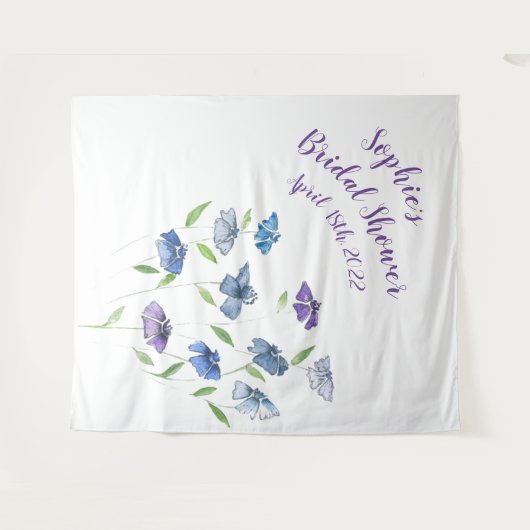 Spring Blue Lila Floral Brautparty Hintergrund Wandteppich (Vorderseite (Horizontal))