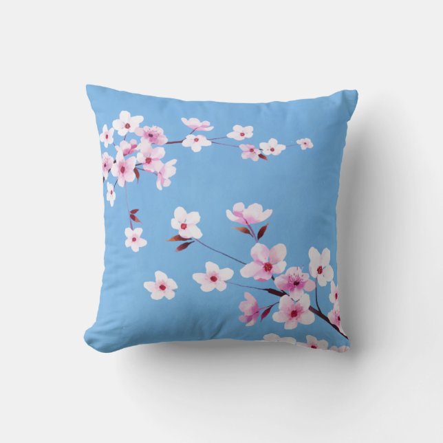 Spring Blue Sky Cherry Blossom Blume Warecolor Kissen (Vorderseite)