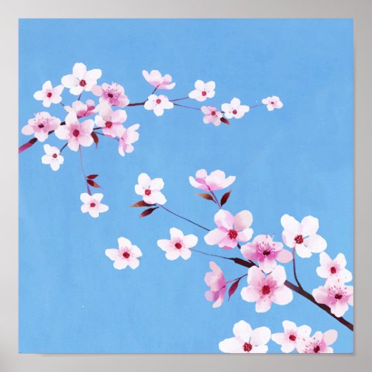 Spring Blue Sky Cherry Blossom Blume Warecolor Poster (Vorne)