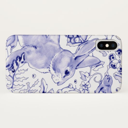Spring Blue & White Bunny & Bird Floral Delft Case-Mate iPhone Hülle (Rückseite (Horizontal))