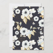 Spring Blue & White Floral auf Navy Baby Dusche Einladung (Rückseite)