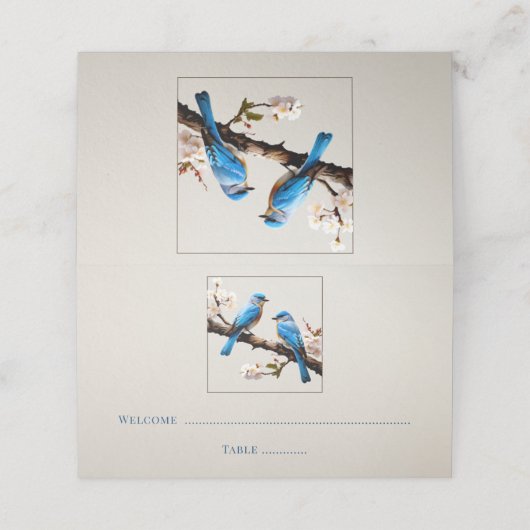 Spring Bluebirds Empfang Platzkarte (Außenseite Aufgefaltet)