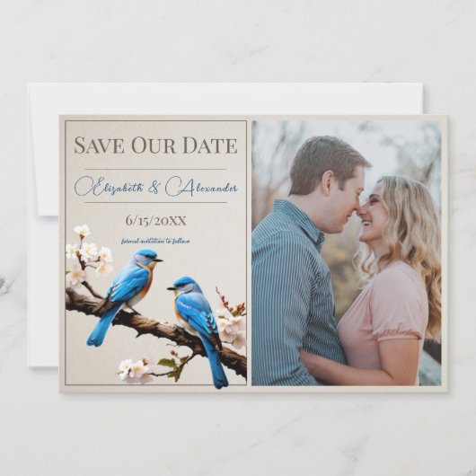 Spring Bluebirds Foto Save the Date Ankündigung (Vorderseite)