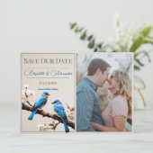 Spring Bluebirds Foto Save the Date Ankündigung (Stehend Vorderseite)