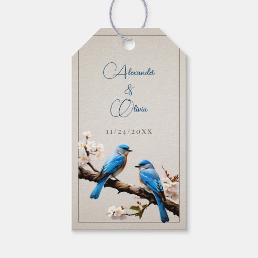 Spring Bluebirds Gastgeschenk Hochzeit Geschenkanhänger (Vorderseite)