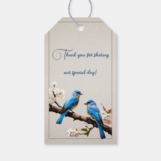 Spring Bluebirds Gastgeschenk Hochzeit Geschenkanhänger (Rückseite)