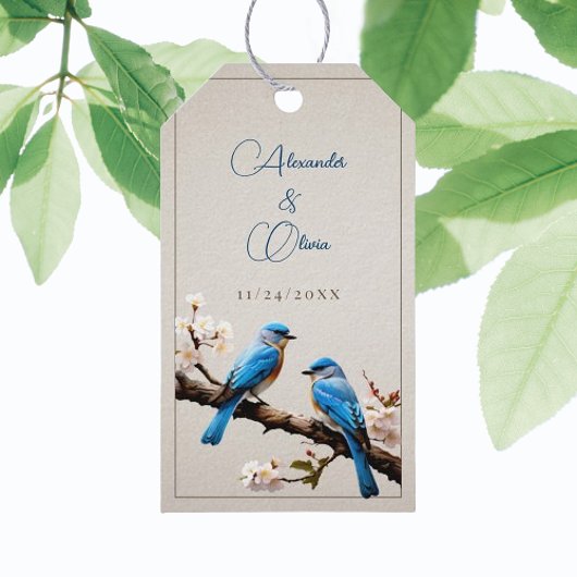Spring Bluebirds Gastgeschenk Hochzeit Geschenkanhänger