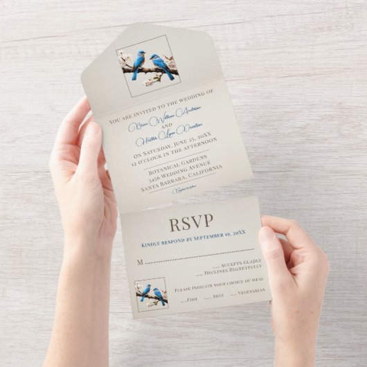Spring Bluebirds Hochzeit All In One Einladung (Abreißen)