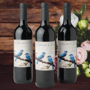 Spring Bluebirds Hochzeit Weinetikett