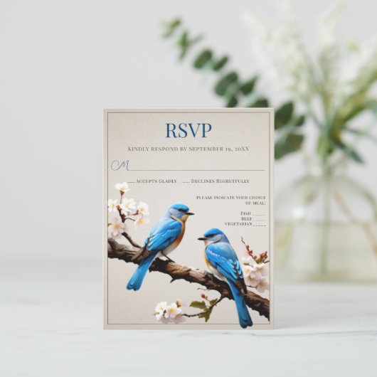 Spring Bluebirds Wedding RSVP (Stehend Vorderseite)