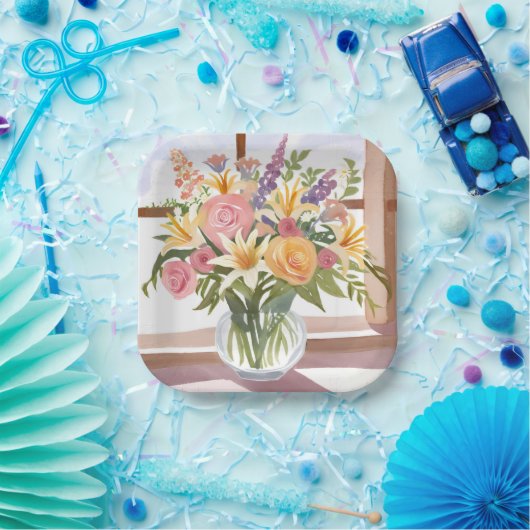 Spring Blume Bouquet | Hübsche Blumenkarte Pappteller (Party)