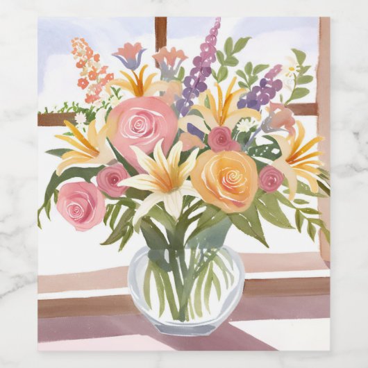 Spring Blume Bouquet | Hübsche Blumenkarte Weinetikett (Einzelnes Label)